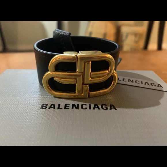 Calfskin black and gold Balenciaga logo bracelet - Picture 2 of 6